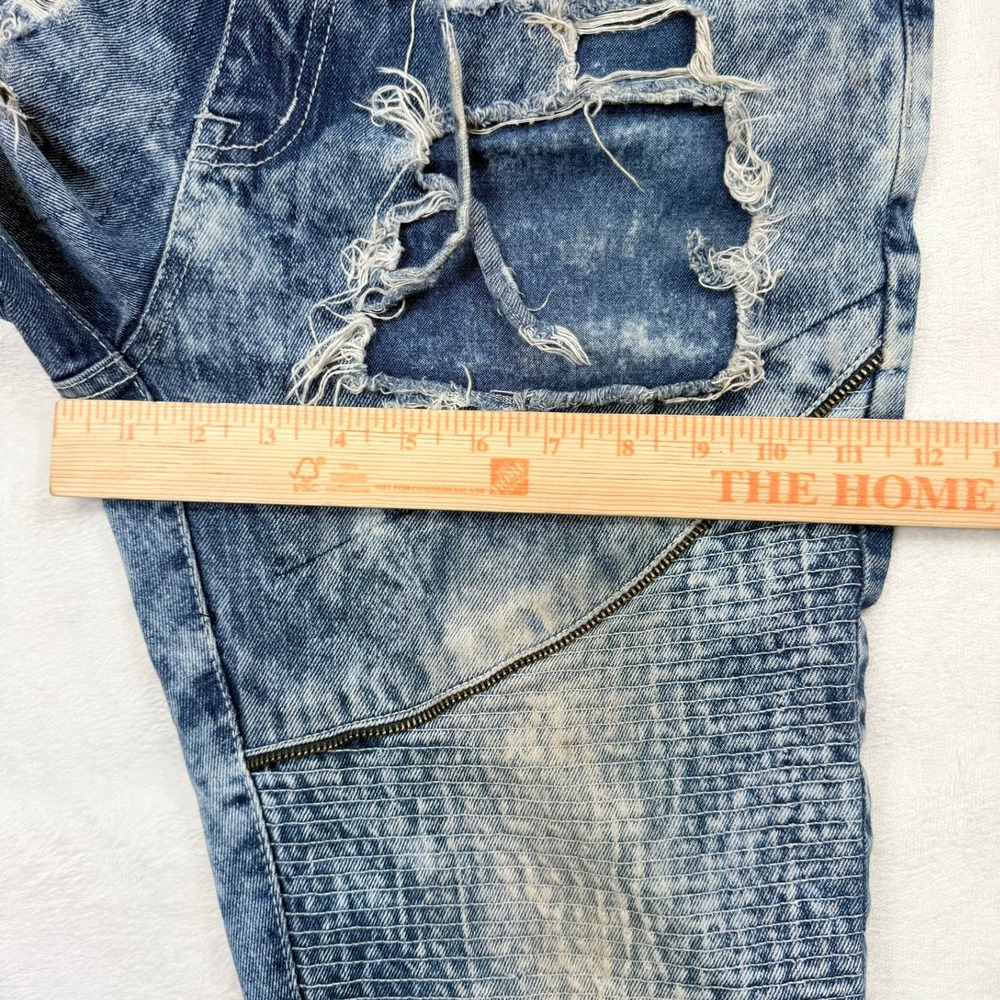 Blue Seven Denim Lab Mens 36x34 Distressed Moto Acid Wash Straight Jeans Blue - Picture 11 of 13